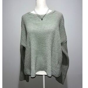 Sincerely Jules Sage Green Waffle Knit Cozy Sweater Crewneck XL